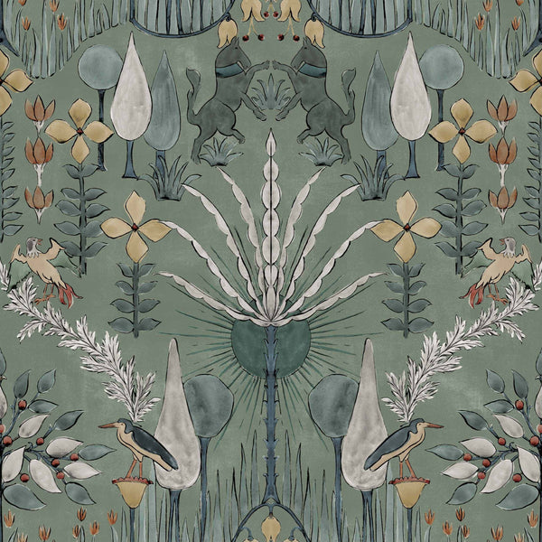 Sample - Oasis  Villa Wallpaper - Celedon