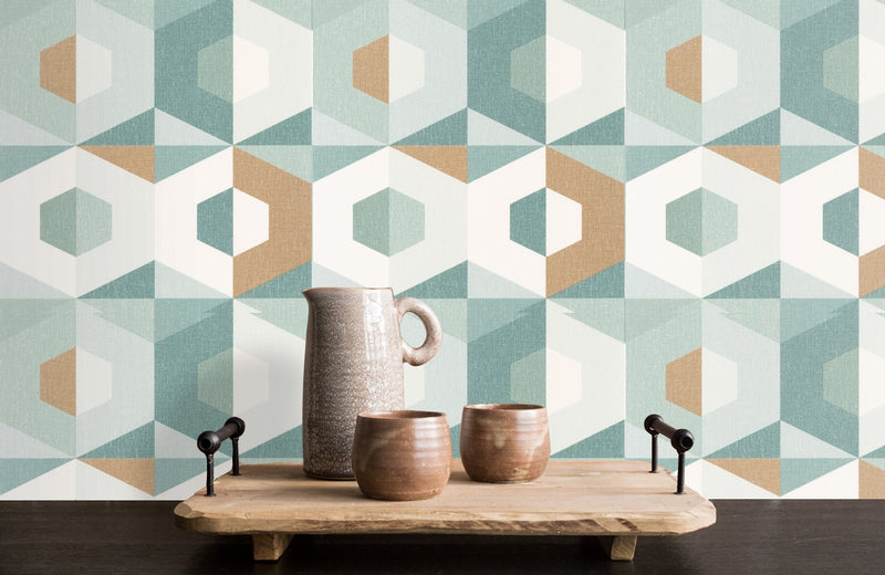 Pop Wallpaper - Vert Deau Vert Emeraude Dore - Discontinuing