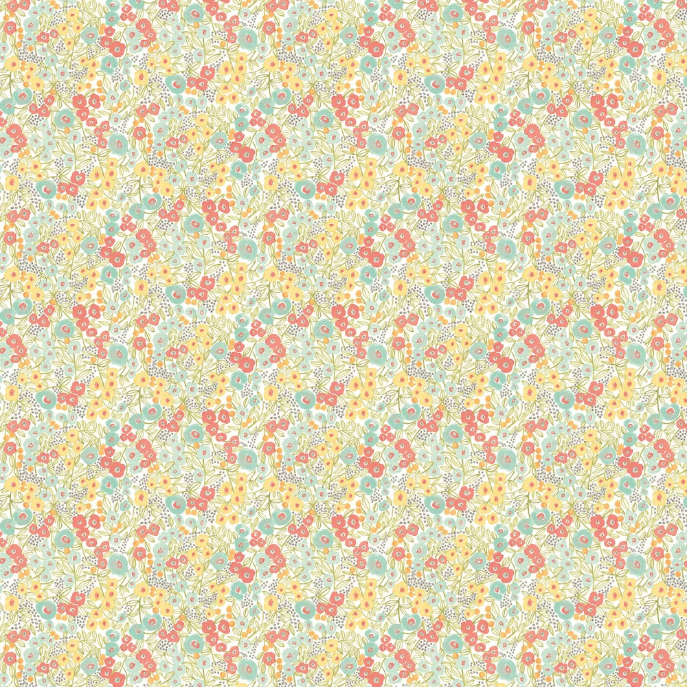 Flora Ditsy Wallpaper - Coral & Sky
