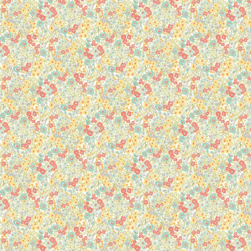Flora Ditsy Wallpaper - Coral & Sky