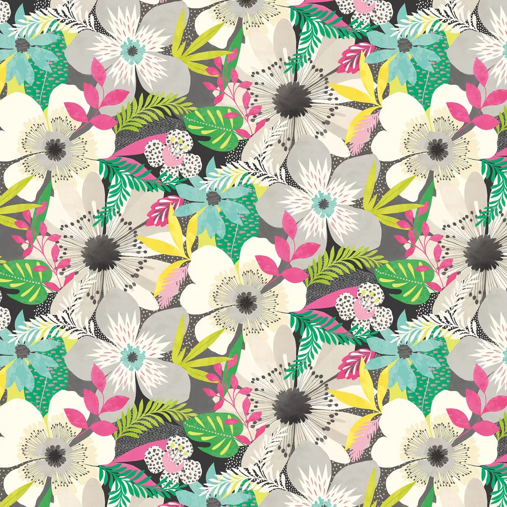 Sample - Floral Riot Wallpaper - Ohpopsi - Chalk & Carbon