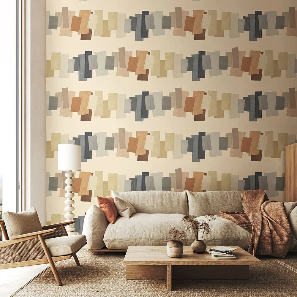 Offset Blocks Wallpaper - Gingerbread Latté