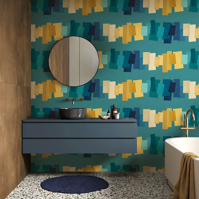 Offset Blocks Wallpaper - Sapphire Mix