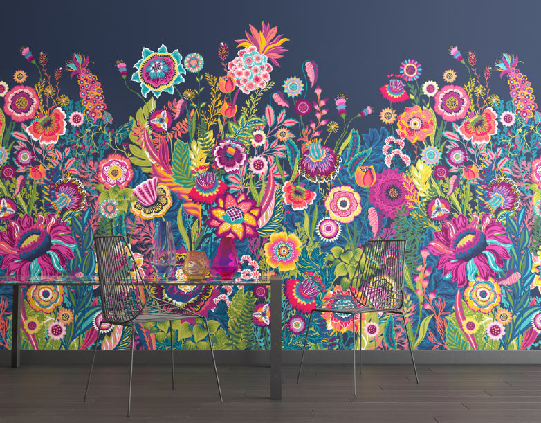 Bloom - Indigo - Hybrid Wallpaper Mural