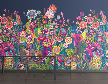 Bloom - Indigo - Hybrid Wallpaper Mural