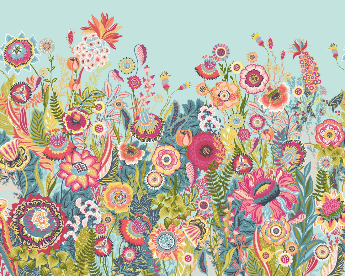 Bloom - Duckegg and Coral - Hybrid Wallpaper Mural