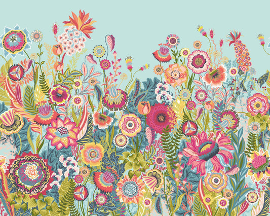 Bloom - Duckegg and Coral - Hybrid Wallpaper Mural