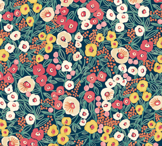Flora Ditsy Wallpaper - Indigo And Coral