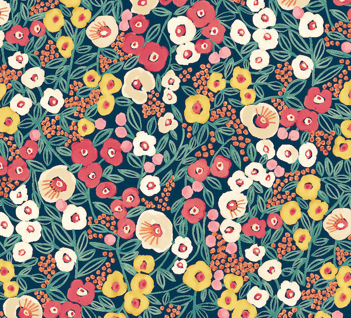 Flora Ditsy Wallpaper - Indigo And Coral