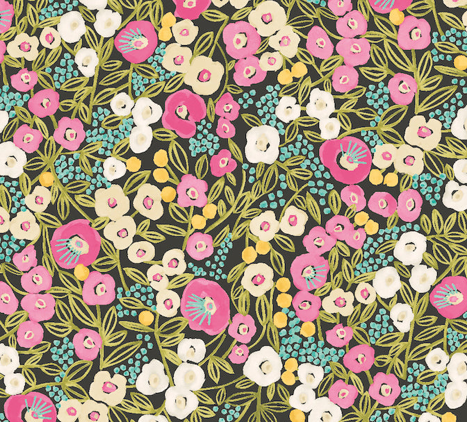 Flora Ditsy Wallpaper - Fuchsia And Jet