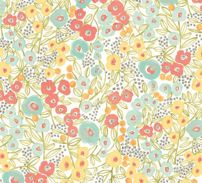 Flora Ditsy Wallpaper - Coral & Sky