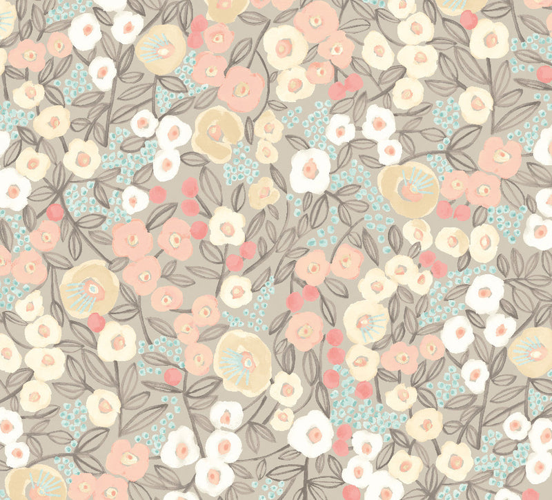 Flora Ditsy Wallpaper - Peach & Dove