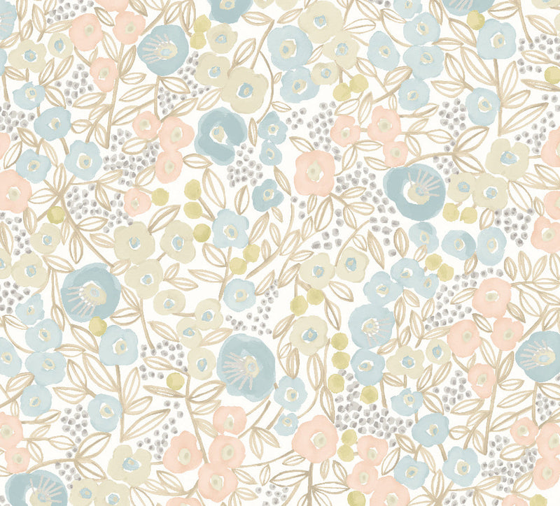 Flora Ditsy Wallpaper - Silver