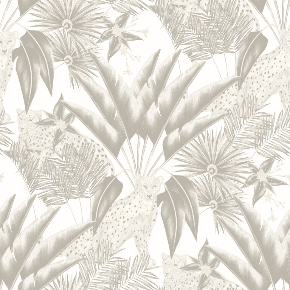Jungle Cheetah Wallpaper - Ohpopsi - Silver Grey