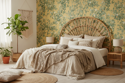 Orange Tree Ochre Wallpaper Boho Bedroom
