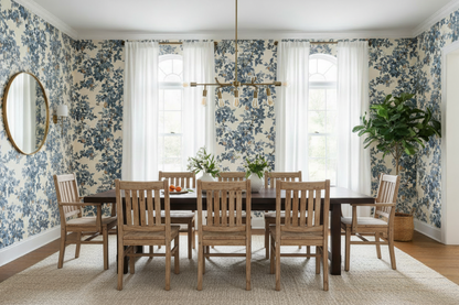 Orange Tree Wallpaper Room Shot with Rustic Chairs