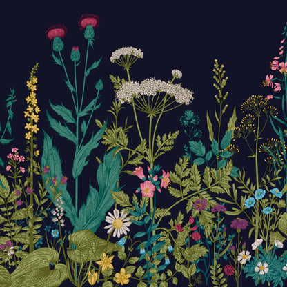Botanical Fleur Mural Wallpaper - Indigo