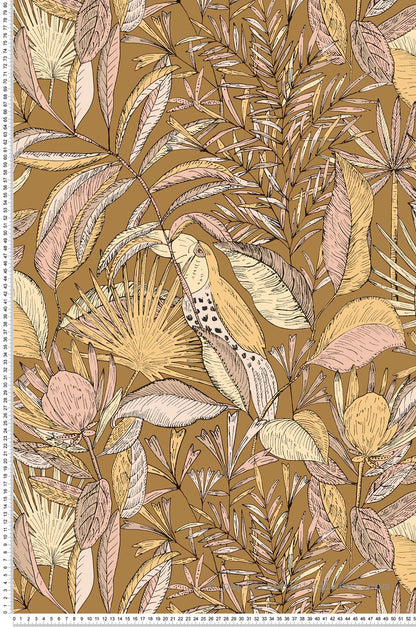 Jardin Bel Air Garden Leaf Wallpaper -  Brown Pink