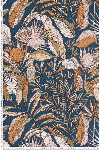 Jardin Bel Air Garden Leaf Wallpaper -  Blue Gold