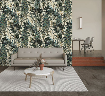 Royal Peacock Wallpaper - Vintage White