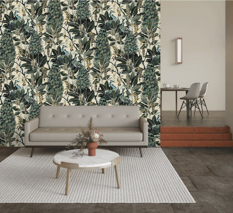 Royal Peacock Wallpaper - Vintage White