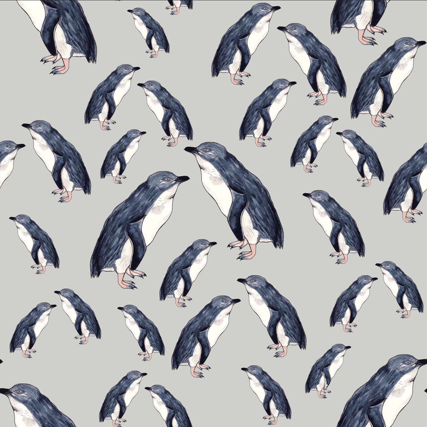 Sample - Penguin NZ wallpaper - Custom Print Wallpaper - Grey