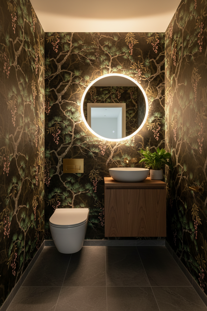 Pine Shadow Wisteria Wallpaper - Black