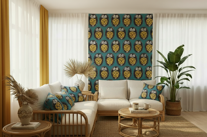 Pineapple Wallpaper Room Shot - Matching Curtains