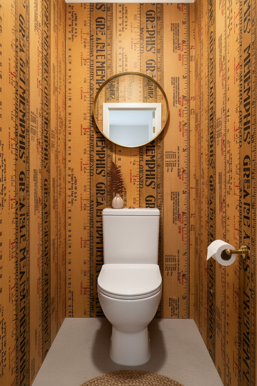 Powder room with Printed Rulers Wallpaper