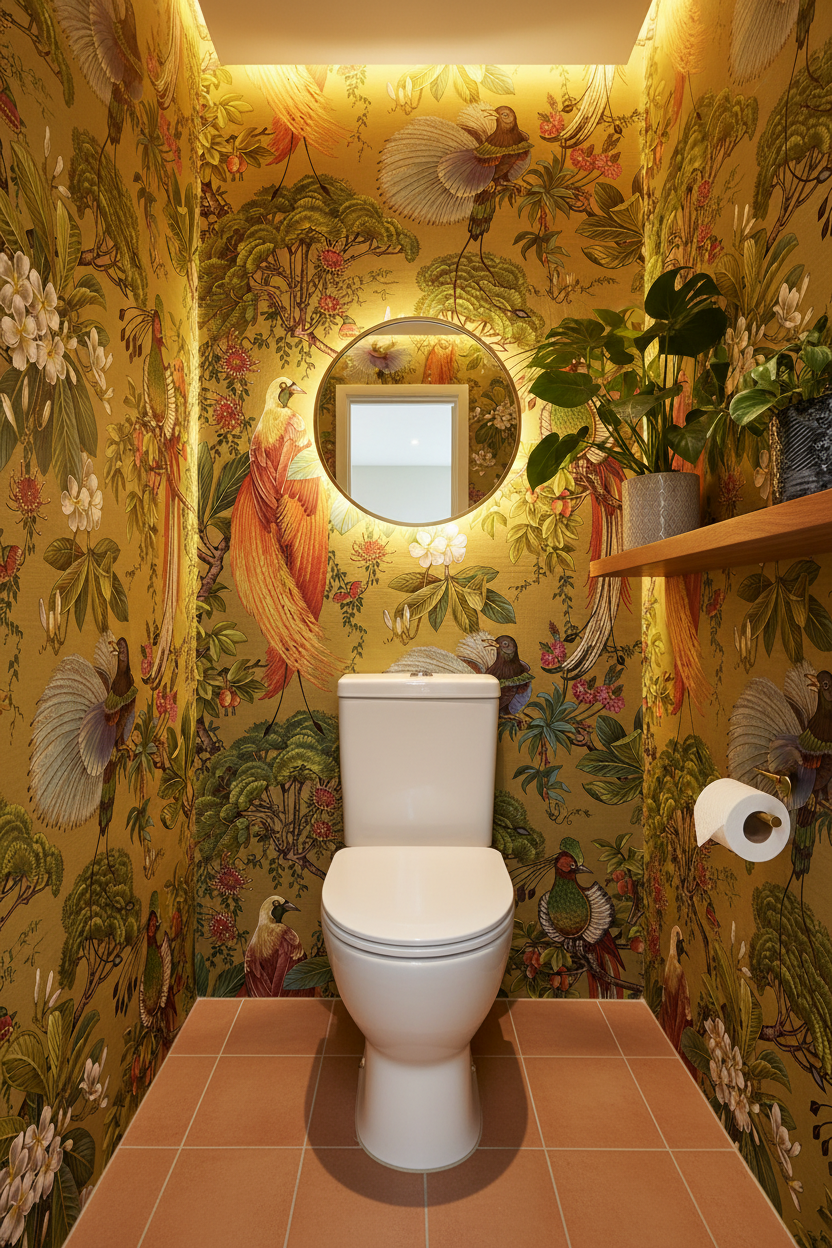 Powder room with Yasuni Ochre Wallpaper