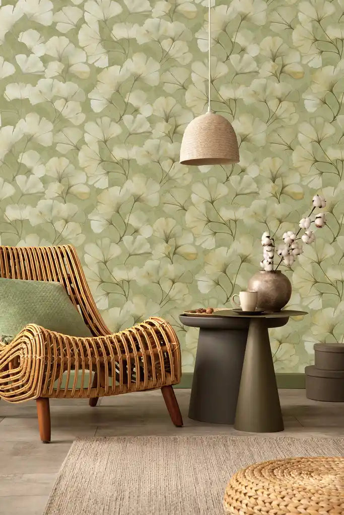 Elara Ginkgo Wallpaper – Moss Shimmer