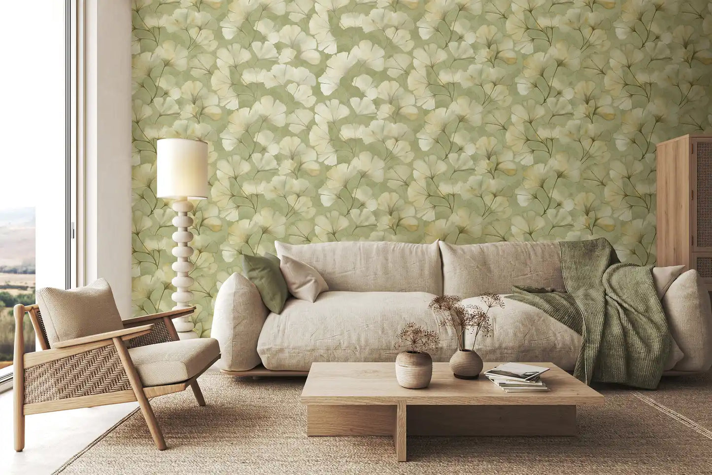 Elara Ginkgo Wallpaper – Moss Shimmer