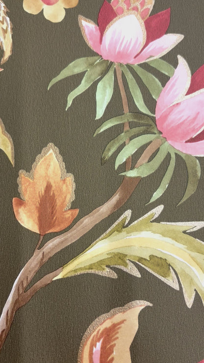 Amaranth – Jacobean Floral Wallpaper – Khaki