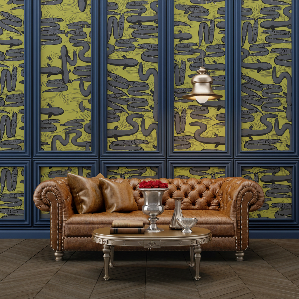 Really Eely - Ochre - Custom Sized Wallpaper Mural (per m2)