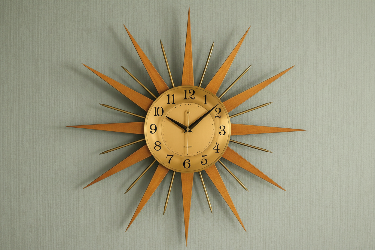 Retro clock with Anaglypta Pre Painted Textured Wallpaper - Sage background