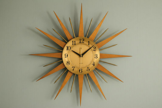 Retro clock with Anaglypta Pre Painted Textured Wallpaper - Sage background