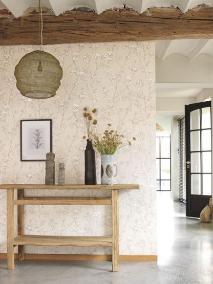 Graminees Wallpaper - Beige/Silver/White