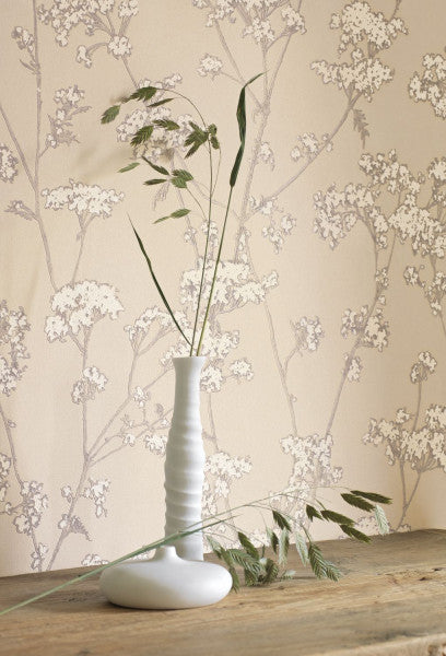 Graminees Wallpaper - Beige/Silver/White