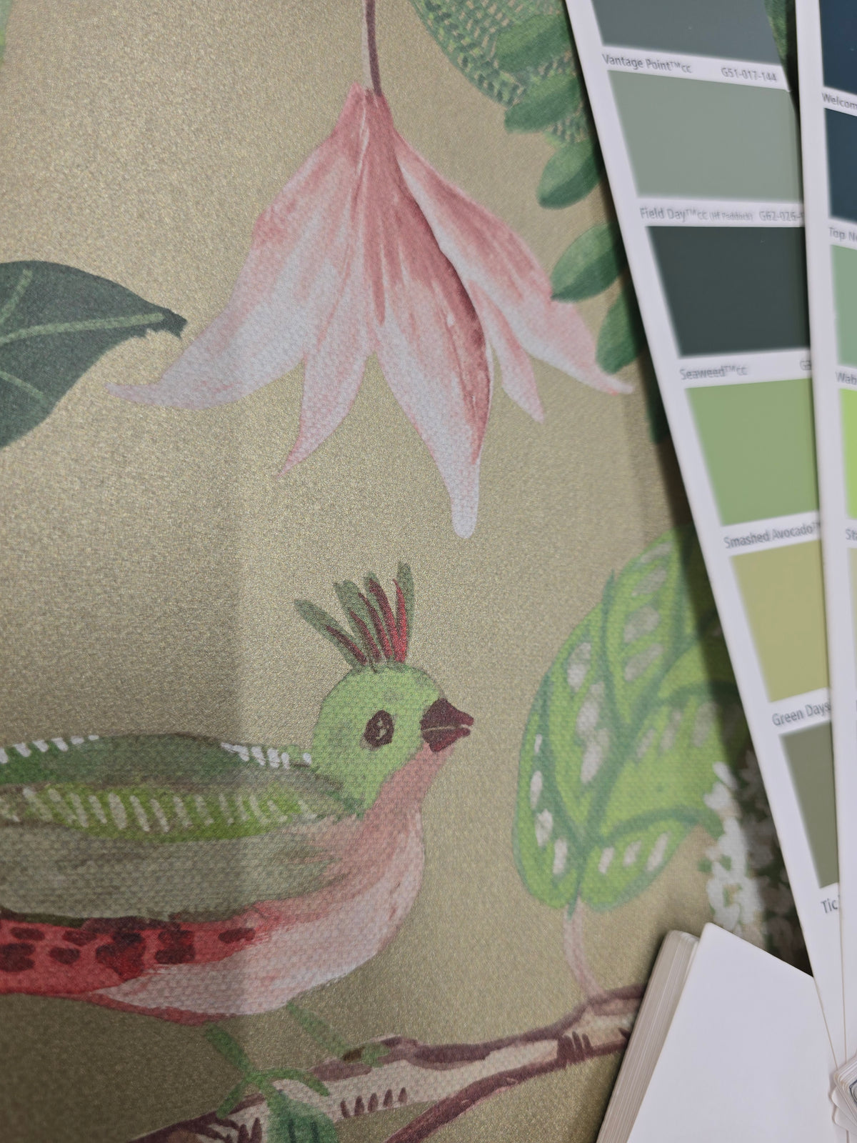 Birds Sing and Flowers Bloom Wallpaper - Gold Green