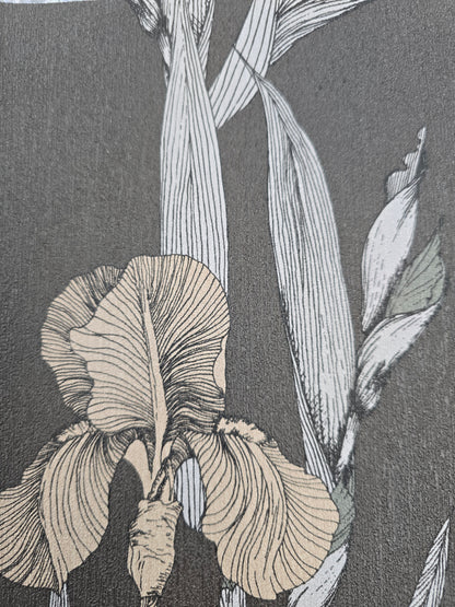 Iris Floral - Textured Vinyl Wallpaper - Black Taupe
