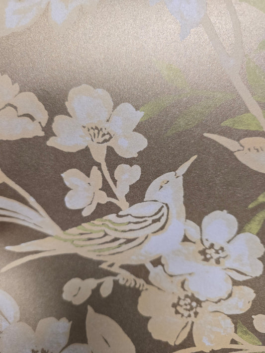 Blooms and Birds Wallpaper – Gold