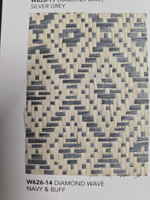 Sample - Diamond Weave Wide Wallpaper - Navy and buff