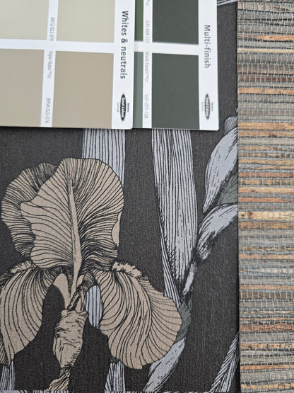 Iris Floral - Textured Vinyl Wallpaper - Black Taupe