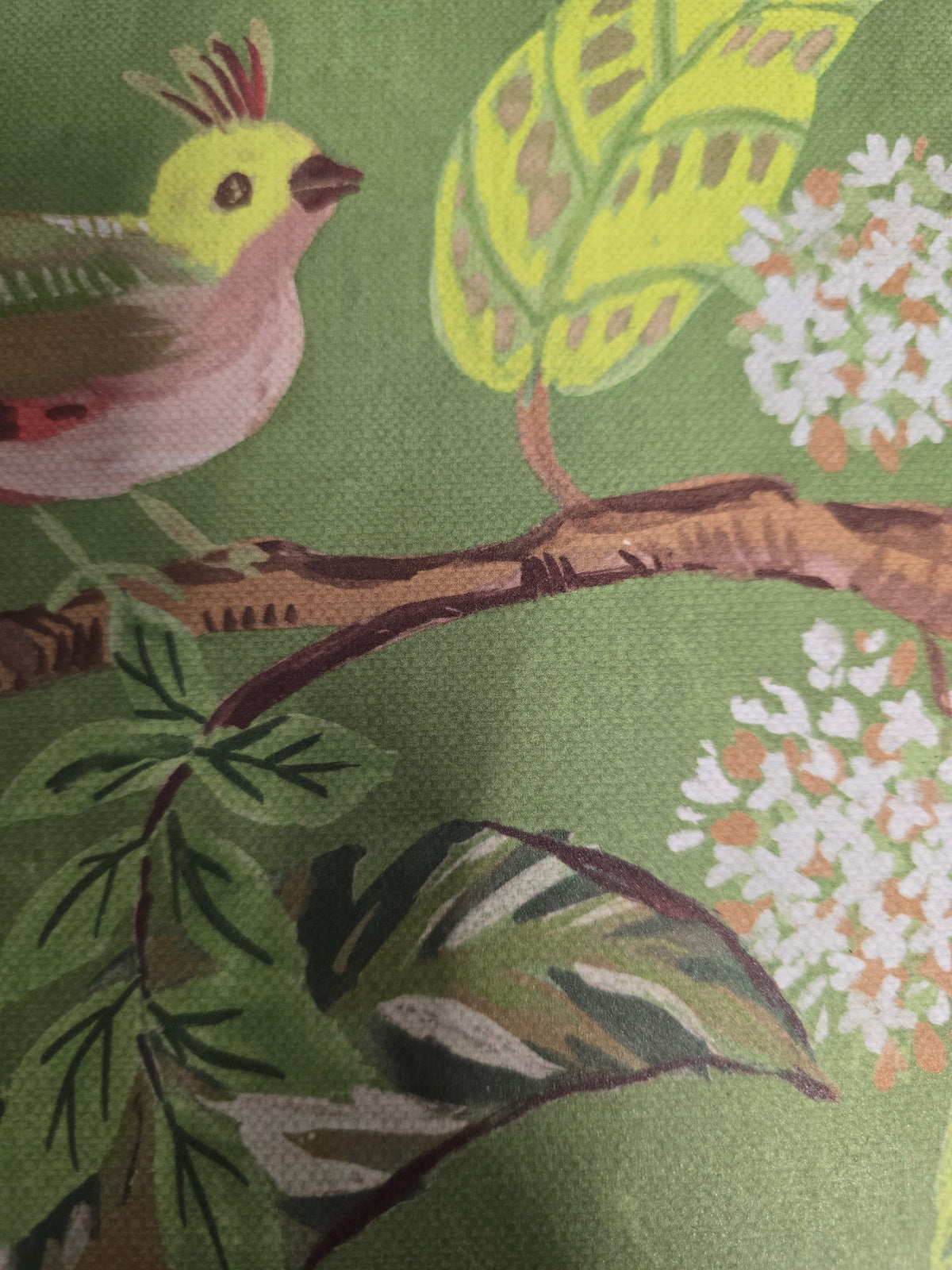 Birds Sing and Flowers Bloom Wallpaper – Grass Green
