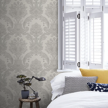 Amara Damask Wood Panel Wallpaper - Silver
