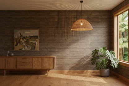 Room - Dark Chocolate Grasscloth with Natural Stripes