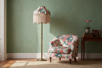 Room interior with brighter green wallpaper and matching tiger fabric