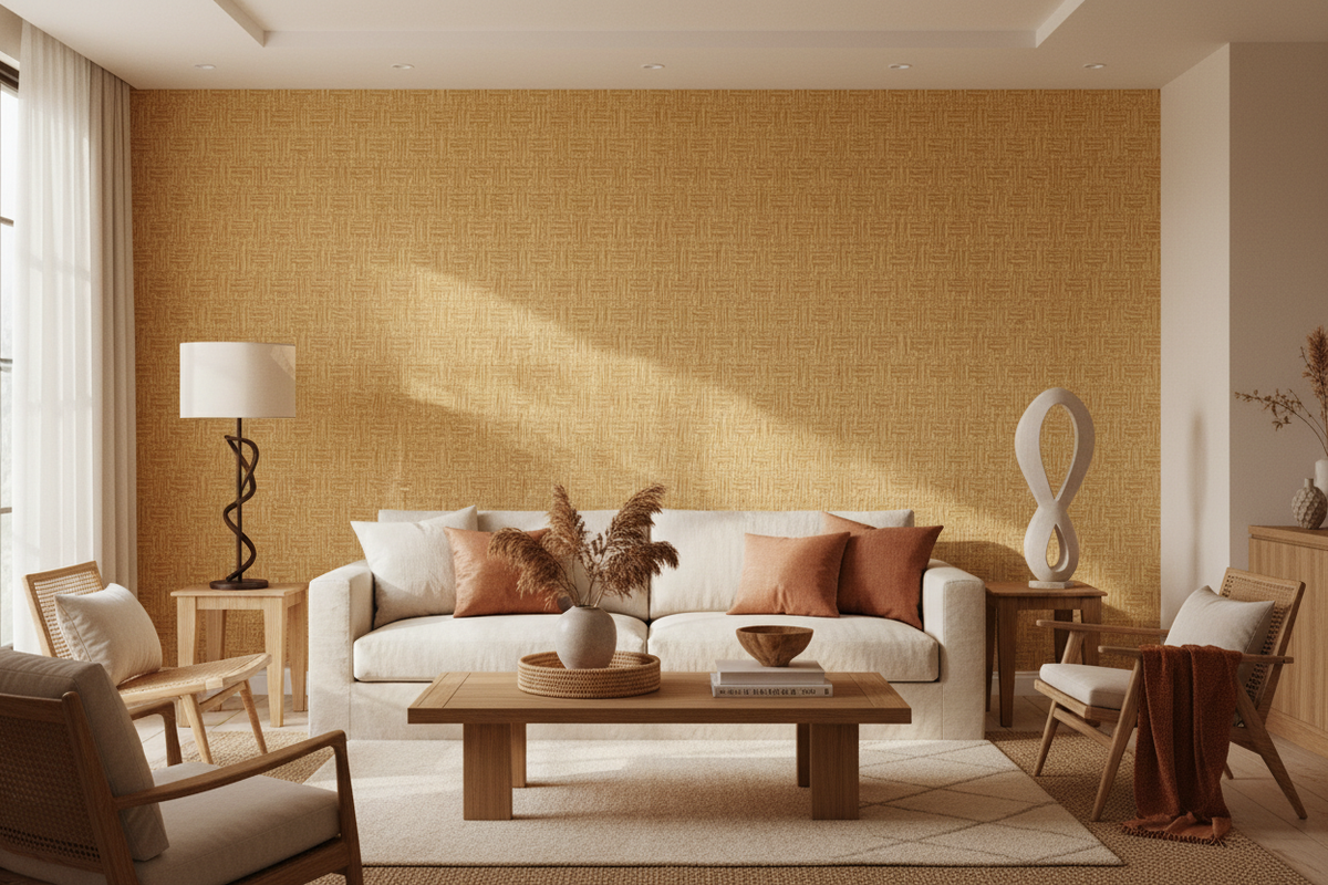 Basket Case - Grasscloth Wallpaper - Golden Sand