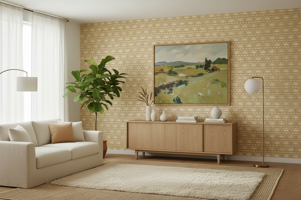 Basket Case - Grasscloth Wallpaper - Buff Up