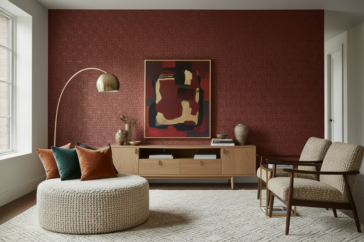 Basket Case - Grasscloth Wallpaper - Ruby